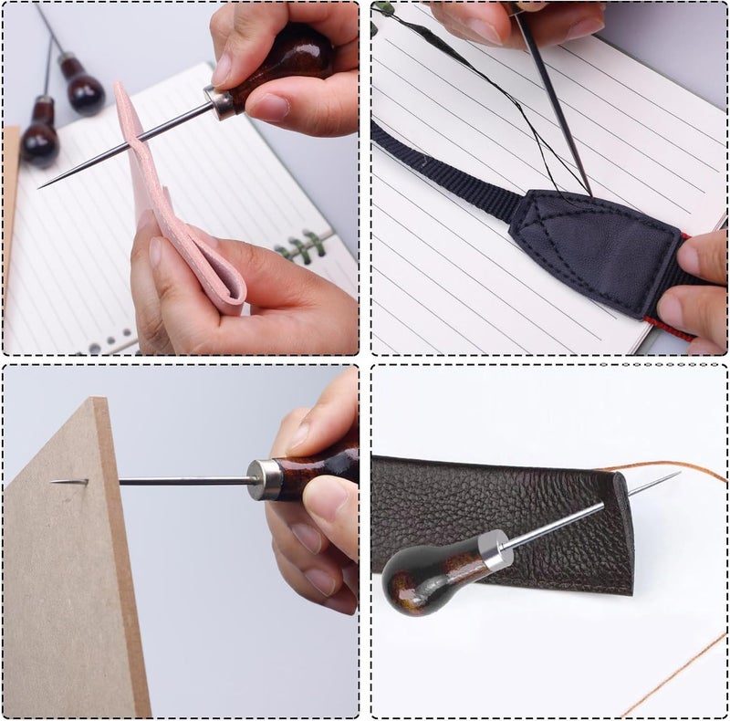 Abvsdu 6 PCS Awl Tool, Gourd Shape Wooden Handle Scratch Awl Tool, Awl Tool Sewing for Leather Craft Cloth Pouch Hole DIY Handmade Maker Tool - Image 5
